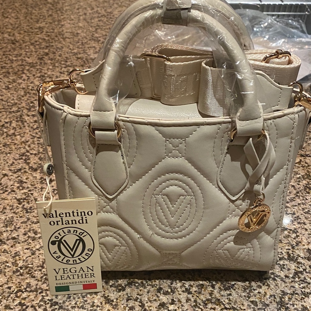 Valentino Orlandi Cream Mini Bag with Gold Accents
